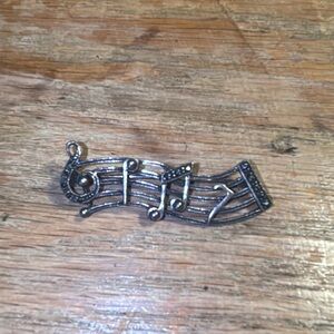 Vintage Sterling Silver 925 & Marcasite Musical Notes Bar Brooch EUC